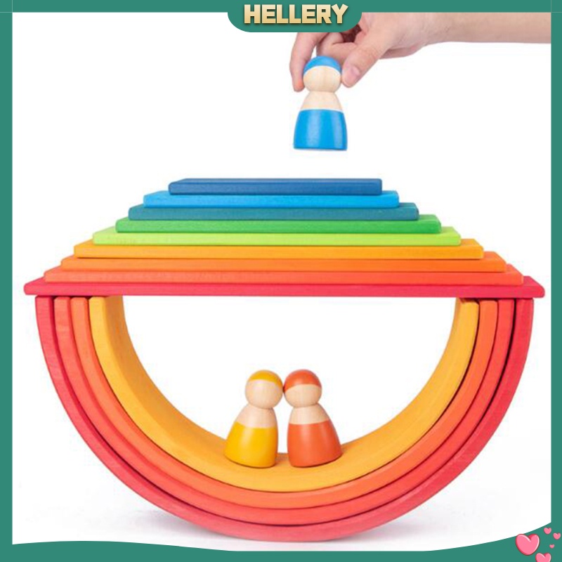 [HelleryVN] X Đồ Chơi Xếp Chồng Vòm Bằng Gỗ Màu Cầu Vồng Tay Mắt Cho Trẻ Em