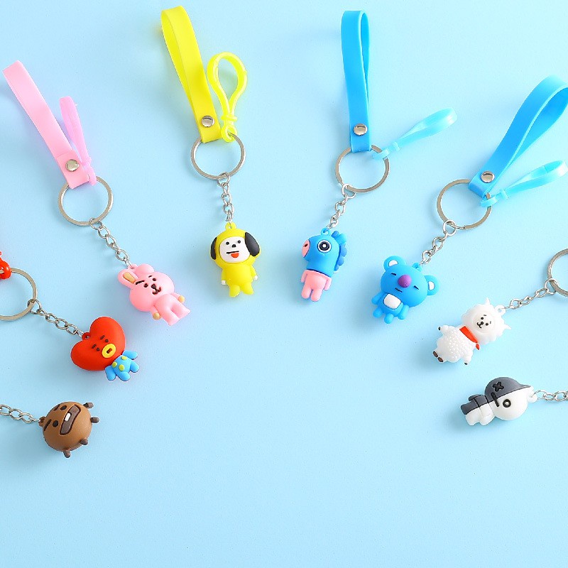 Móc khóa BT21 silicon có tag màu, móc khóa thần tượng âm nhạc