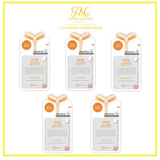Combo 5 miếng mặt nạ dưỡng trắng, mờ vết thâm mediheal vita lightbeam essential mask ex 25ml x 5 - vita