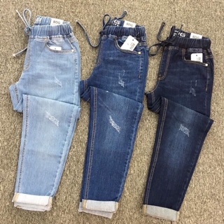 Quần jeans nữ baggy lưng thun xước mới