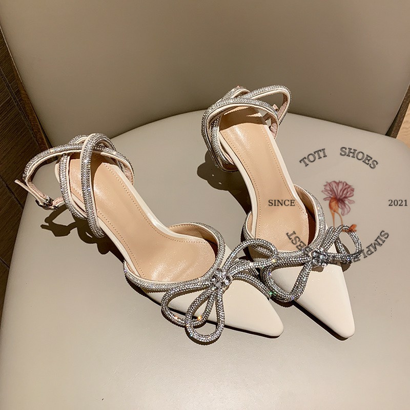 GIÀY THỜI TRANG TOTIIE STORE - SANDAL CAO GÓT BÍT ĐÍNH NƠ ĐÁ - GUỐC NỮ HỞ HẬU CAO 10 PHÂN G2209010
