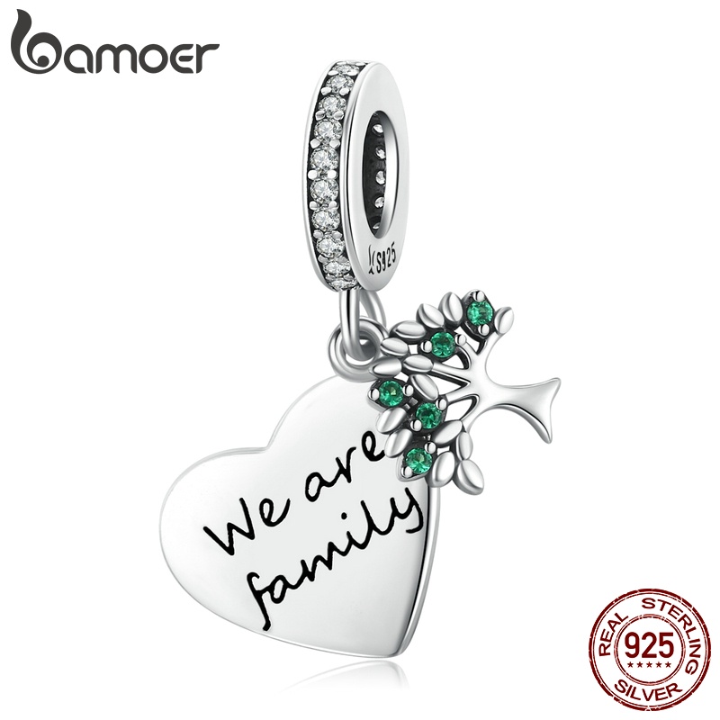 Hạt charm BAMOER SCC2104 kiểu cây sự sống và trái tim bằng bạc 925