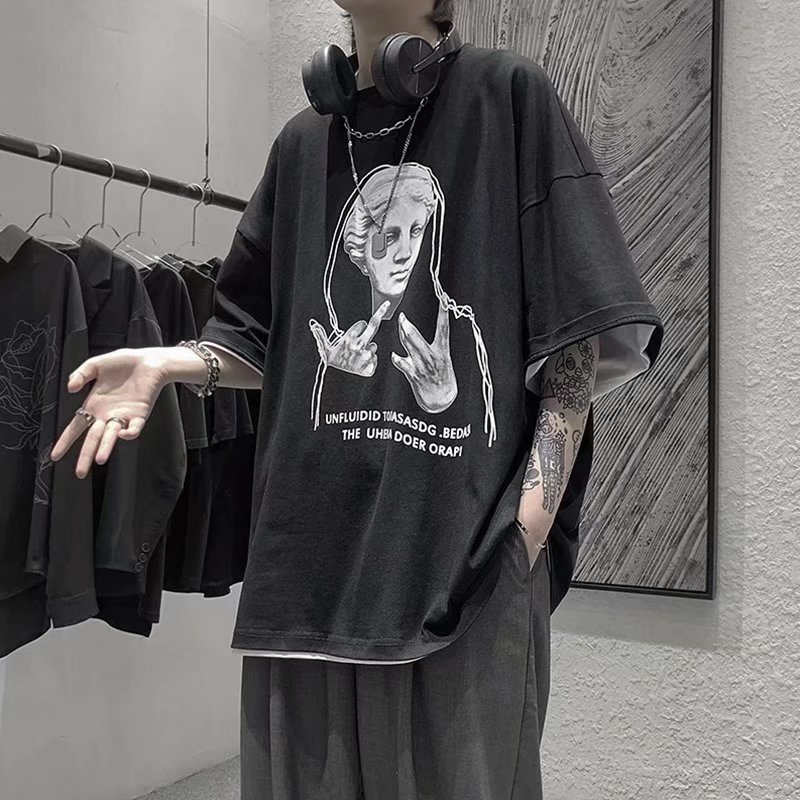 Áo Thun Tay Ngắn Dáng Rộng In Họa Tiết Hoạt Hình Phong Cách Hip Hop Nhật Bản Thời Trang Mùa Hè Cho Nam Và Nữ Size M-5XL