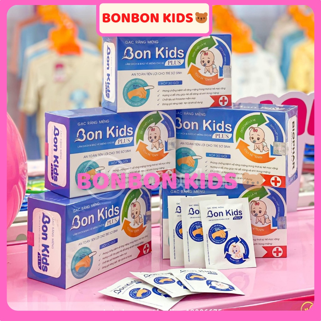 Rơ Lưỡi Cho Bé, Gạc Tưa Lưỡi Vệ Sinh Răng Miệng Trẻ Em BON KIDS PLUS (Hộp 30 Gói)