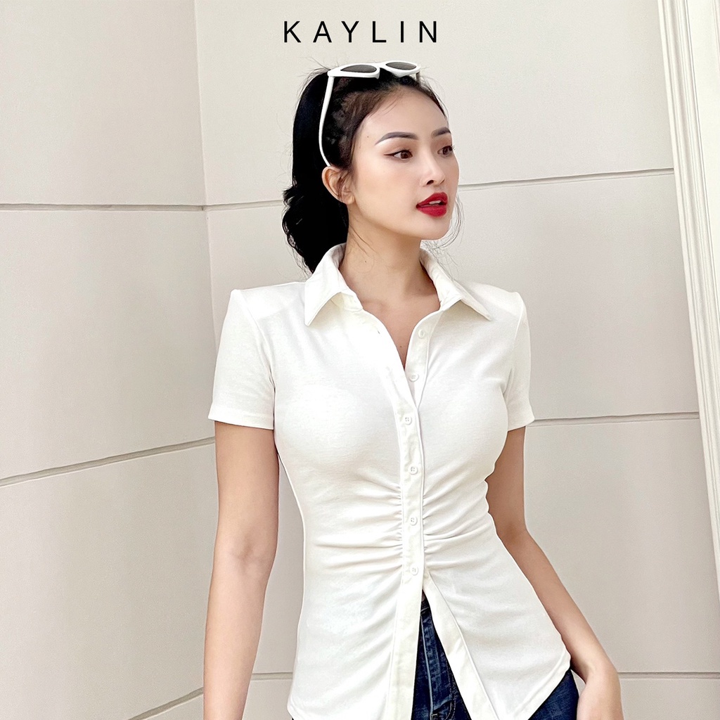 Áo sơ mi nữ freesize tay ngắn nhấn eo form ôm phong cách KAYLIN - N1698