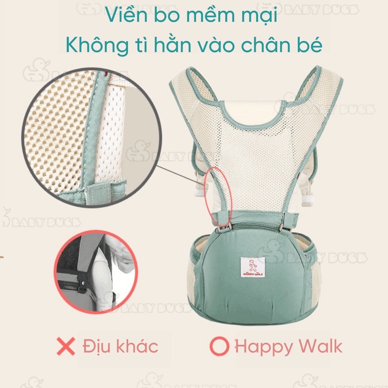 Địu ngồi siêu nhẹ Happy Walk trợ lực lưng lưới trắng ms803