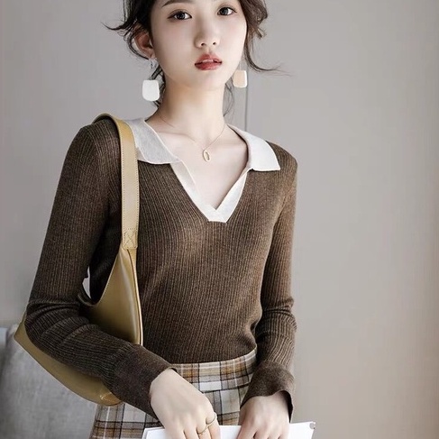 Áo sweater dệt kim cổ polo phong cách Pháp | BigBuy360 - bigbuy360.vn