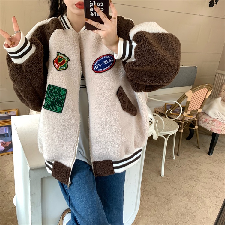 ZHELIHANGFEI Áo Khoác Bóng Chày Bằng Len Dáng Rộng Phong Cách Thể Thao Dễ Phối Đồ