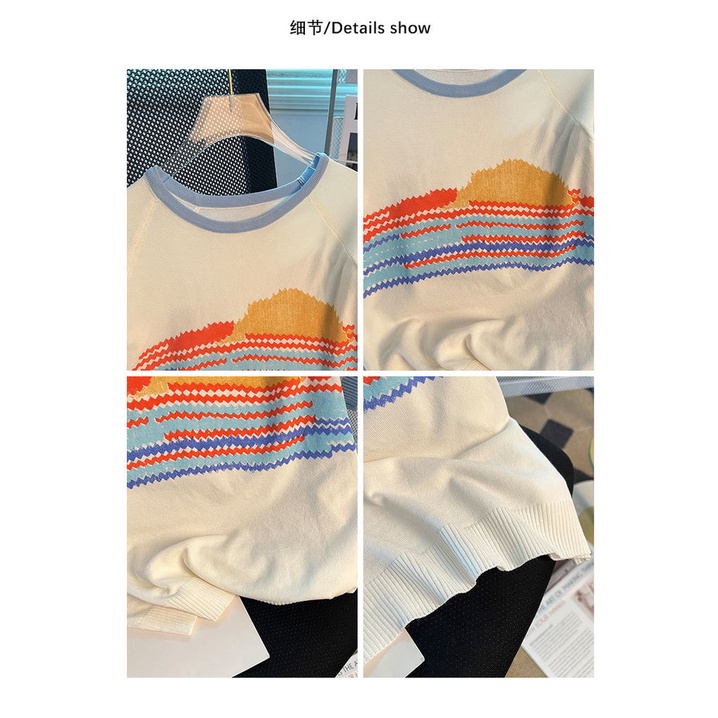 Áo Sweater Tay Ngắn Dáng Rộng Thời Trang Mùa Hè Hàn Quốc Màu Sắc Độc Đáo