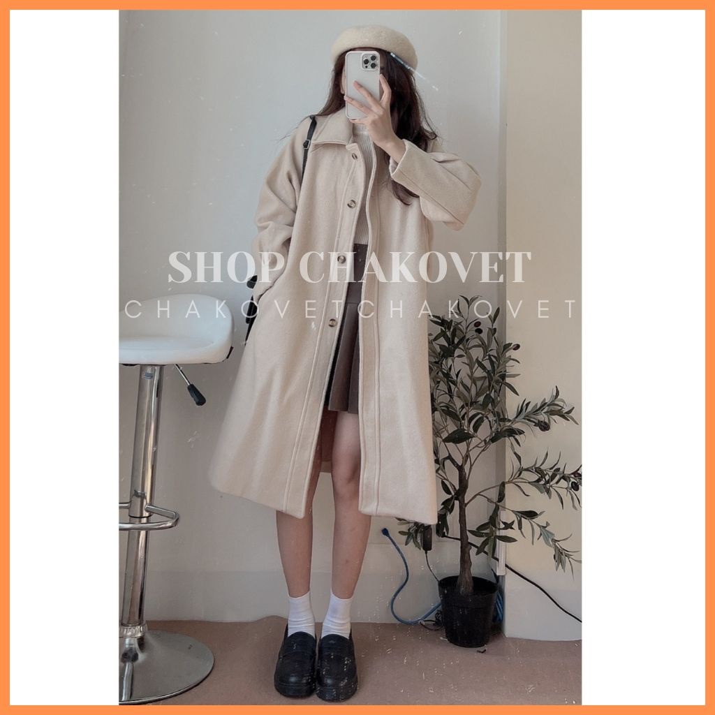 Áo dạ nữ dáng dài cao cấp 2 lớp AD8127, kiểu áo khoác ngoài mùa đông 4 cúc túi chéo tay bo thời trang hàn quốc màu be