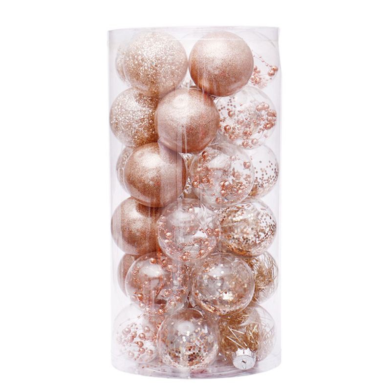 Bộ 30 quả châu bằng nhựa trong suốt kích thước 6cm chuyên dụng trang trí cây thông Noel