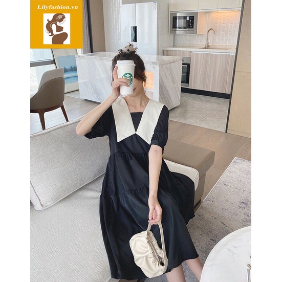 Váy đầm bầu dáng xuông cổ thủy thủ thiết kế công sở,dự tiệc cho mẹ bầu phong cách hàn quốc sang trọng lịch sự mới mùa hè