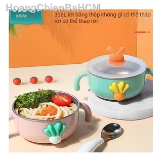 (HÀNG HOT)Yisheng Beimei Thức ăn bổ sung cho trẻ em Bát bằng thép không gỉ Chống bỏng nước Bộ đồ đĩa thìa đựng Đổ đầy cá