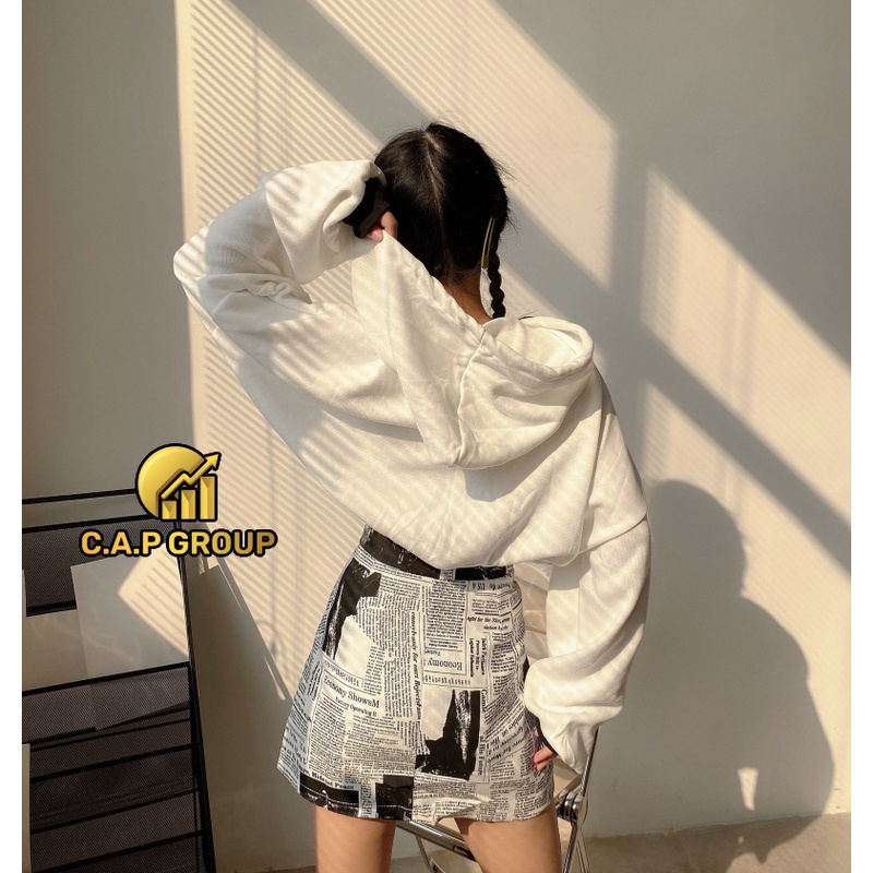 Chân váy nữ ngắn chữ A đẹp lưng cao họa tiết Tờ Báo ngầu Kpop