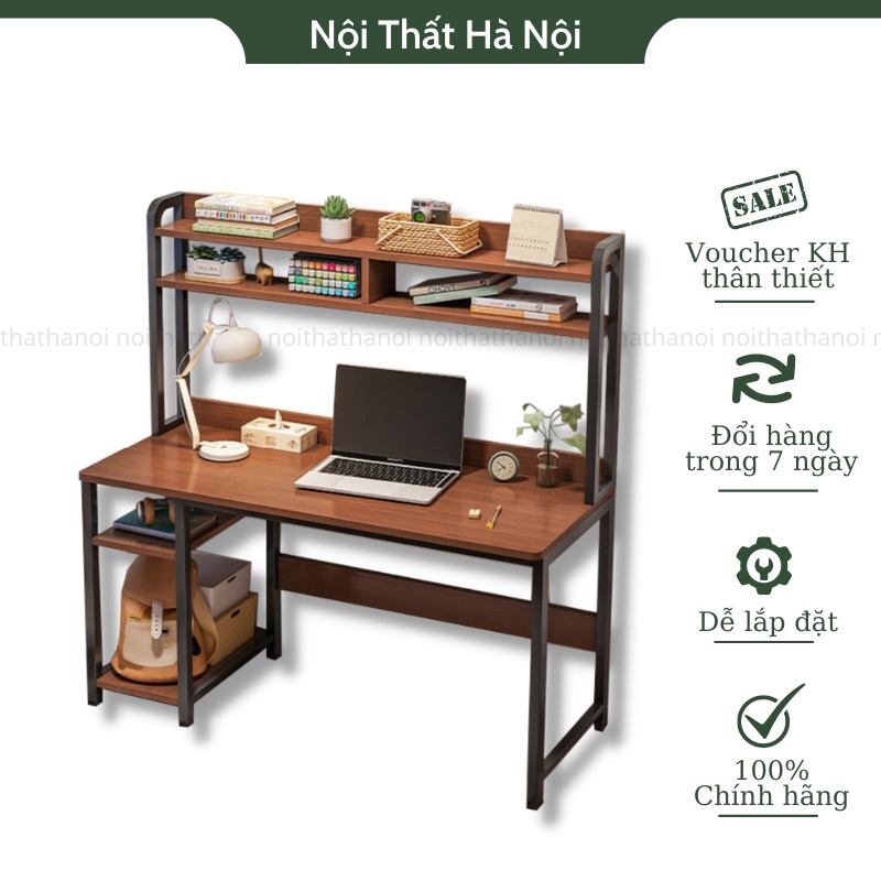 Bàn học mặt gỗ MDF dễ lau chùi, khung sắt sơn tĩnh điện chắc chắn, bàn làm việc kèm 2 tầng thiết kế phong cách hiện đại