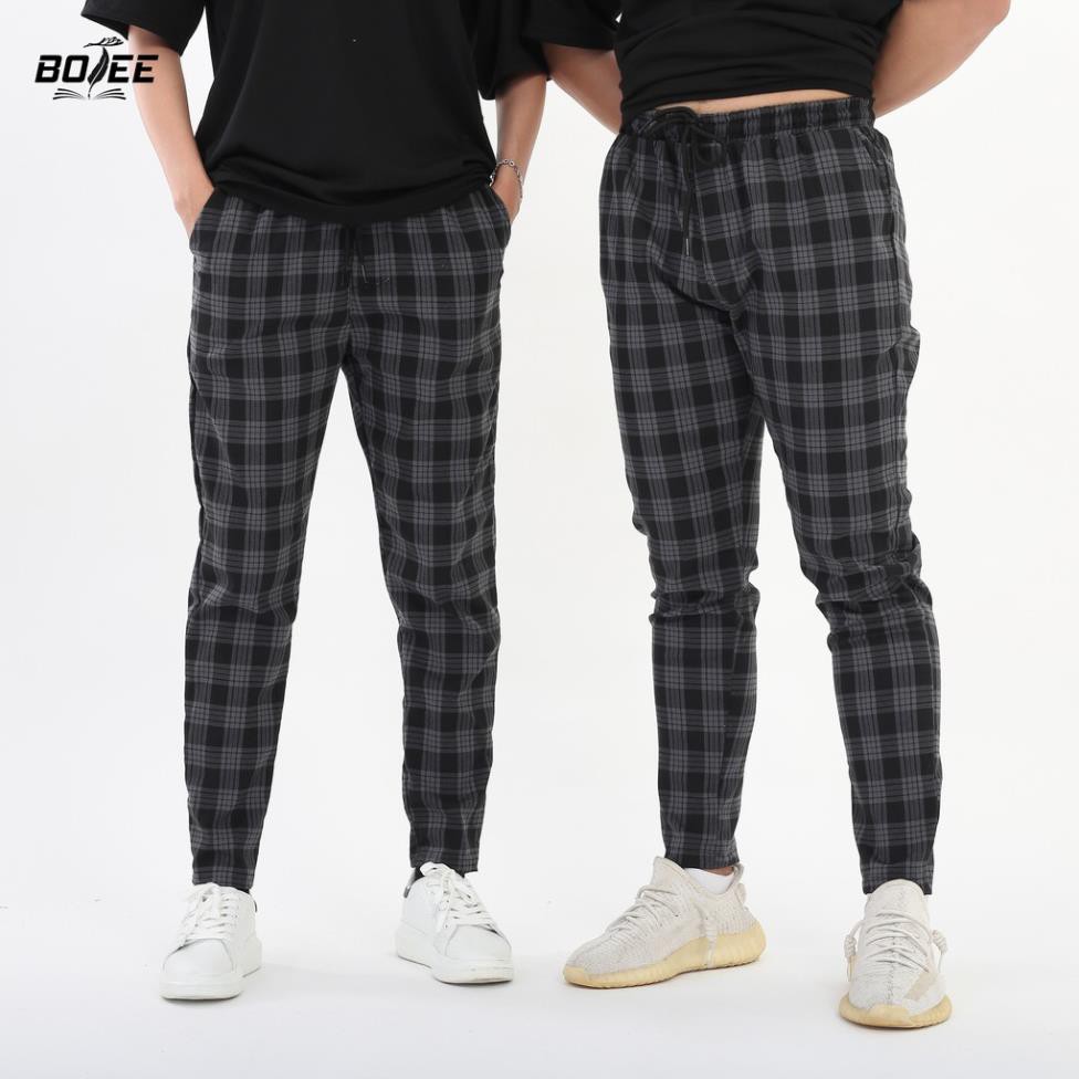 Quần pant baggy caro Basic BOTEE màu đen xanh ống suông unisex nam nữ ་