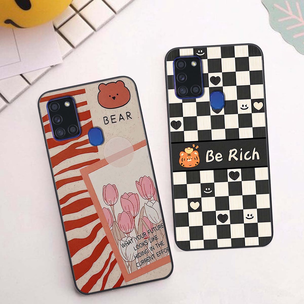 Ốp Samsung A21s gấu Bear rick caro vuông thời trang siêu đẹp