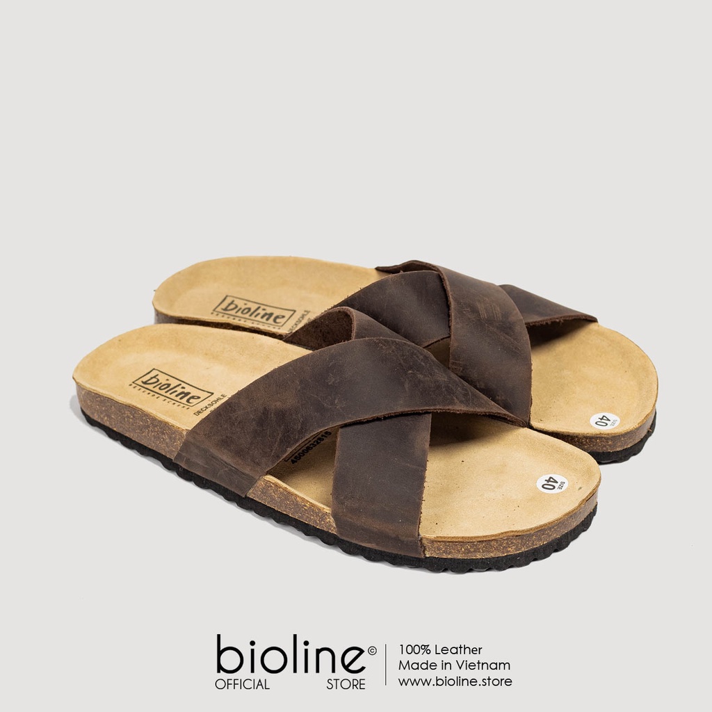 [DA BÒ THẬT] D03-Dép da bò thật nguyên tấm, đế trấu Unisex Birken Bioline Unisex