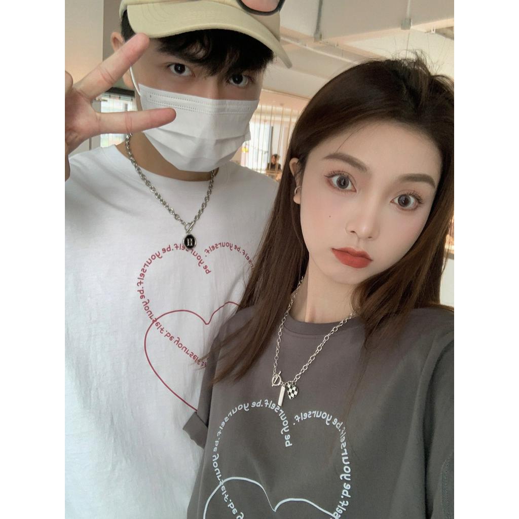 Áo Thun Dáng Rộng Ngắn Tay In Hình Trái Tim 62962