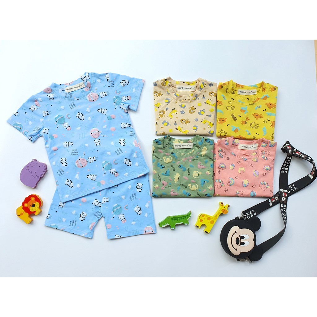 Bộ Cộc Tay Cotton 100% In Toàn Thân Hình Thú Dễ Thương Minky Mom Cho Bé TN-IN09