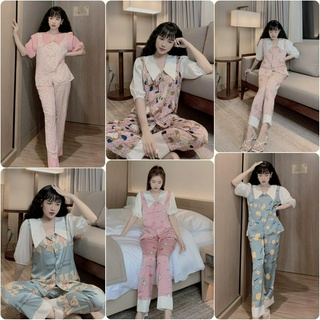 Đồ Bộ Pijama Lụa Tiểu Thư Latin Cao Cấp🌸Tay Lỡ Cổ Nhọn