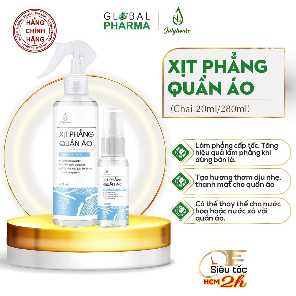 Xịt thơm quần áo JULYHOUSE chiết xuất tinh dầu thiên nhiên thơm mát ngày dài (Chai 20ml/280ml)