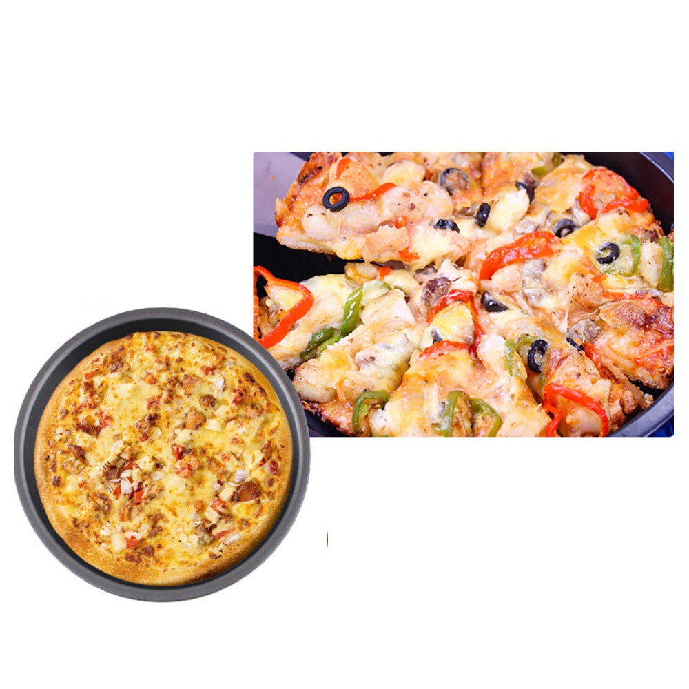 Khay nướng bánh pizza tròn bằn thép carbon màu đen chống dính chất lượng cao tiện lợi cho nhà bếp