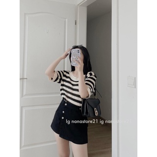 Áo len montoghi tay ngắn cổ tròn