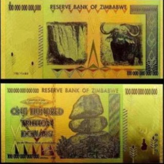 Tiền Con Trâu 100 Nghìn Tỷ Zimbabwe Kỷ Niệm Mạ Vàng Plastic - Tặng Kèm Bao Lì Xì