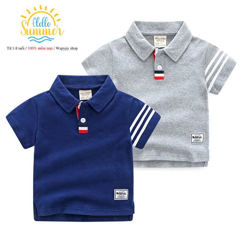 Áo Polo bé trai WELLKIDS áo thun thể thao có cổ cho chất cotton hàng xuất Âu Mỹ