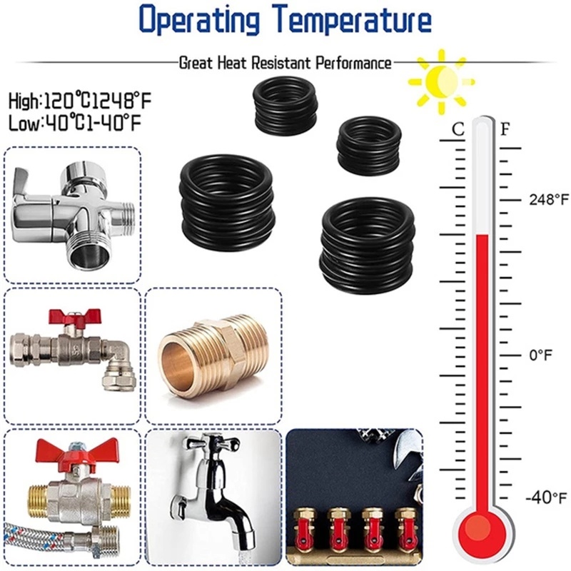 Set 225 Vòng Đệm Cao Su Đen Đa Chức Năng Nhiều Kích Thước Khác Nhau Dùng Để Sửa Chữa Cơ Khí Xe Hơi