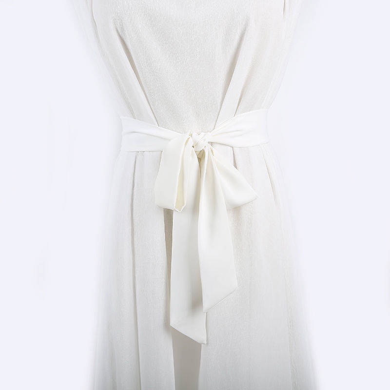 Thắt Lưng Vải Chiffon Màu Trơn Dáng Dài Đơn Giản Dùng Phối Đầm Thời Trang Cho Nữ