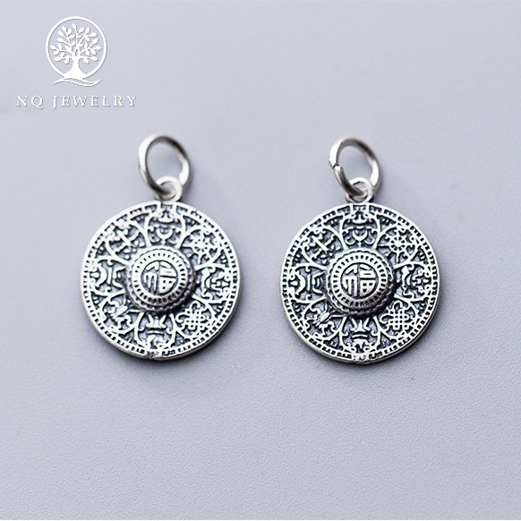 Charm bạc tròn họa tiết treo - NQ Jewelry