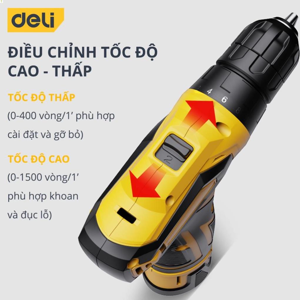 Máy Khoan Bắt Vít Không Dây Deli Chính Hãng Chạy Pin - Nhỏ Gọn, Tiện Dụng - Dùng Cho Sửa Chữa Vật Dụng - DL6261 .