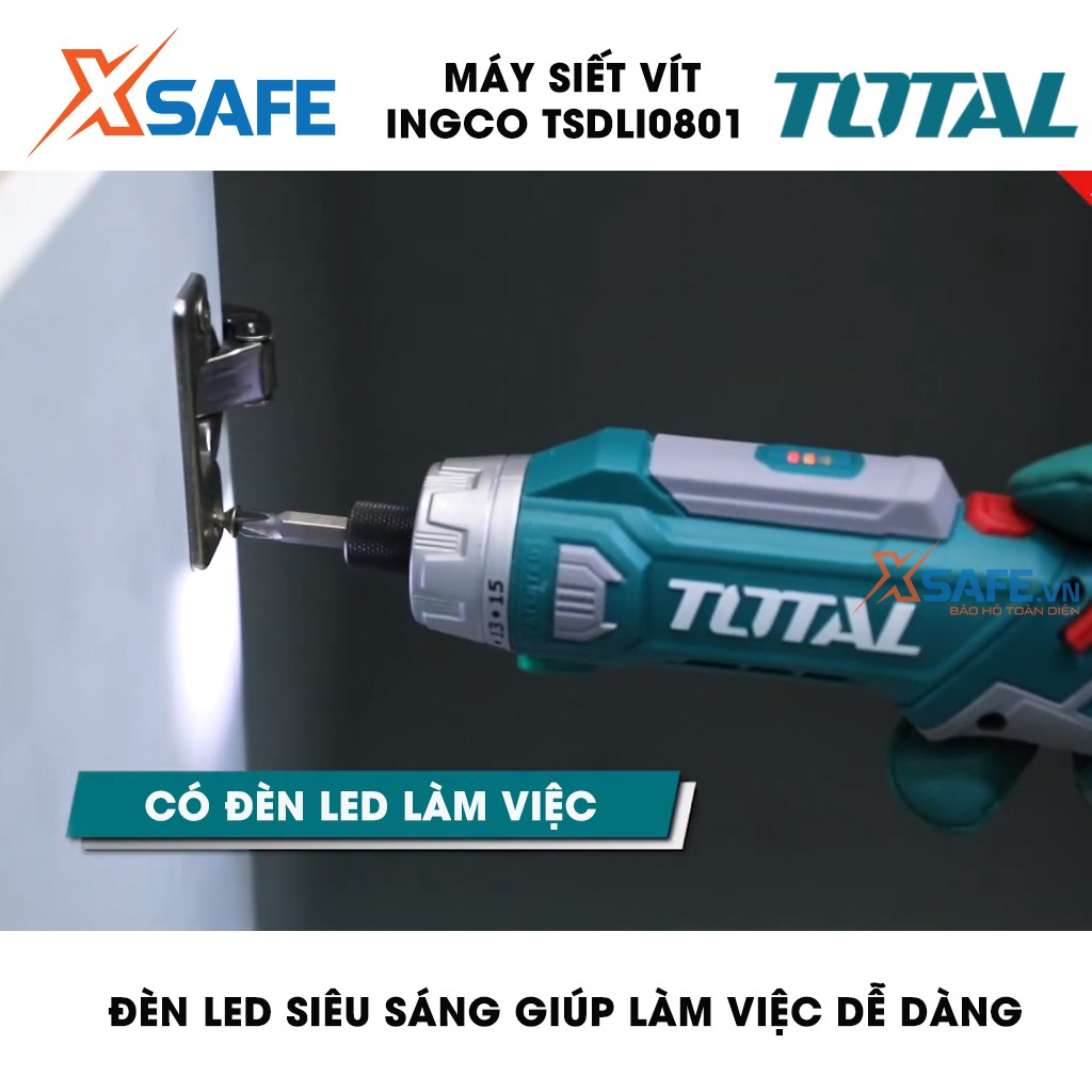 Máy Siết vít dùng pin Lithium 8V TOTAL TSDLI0801 Tặng kèm sạc 2 giờ, 10 mũi vít 25mm, 1 mũi từ và 4 mũi khoan HSS