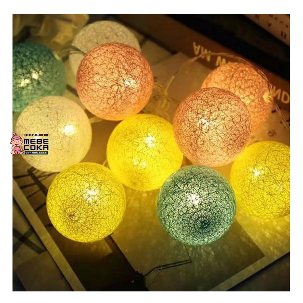 Dây đèn LED RƠM 20 bóng loại 4cm DÙNG PIN lung linh sắc màu