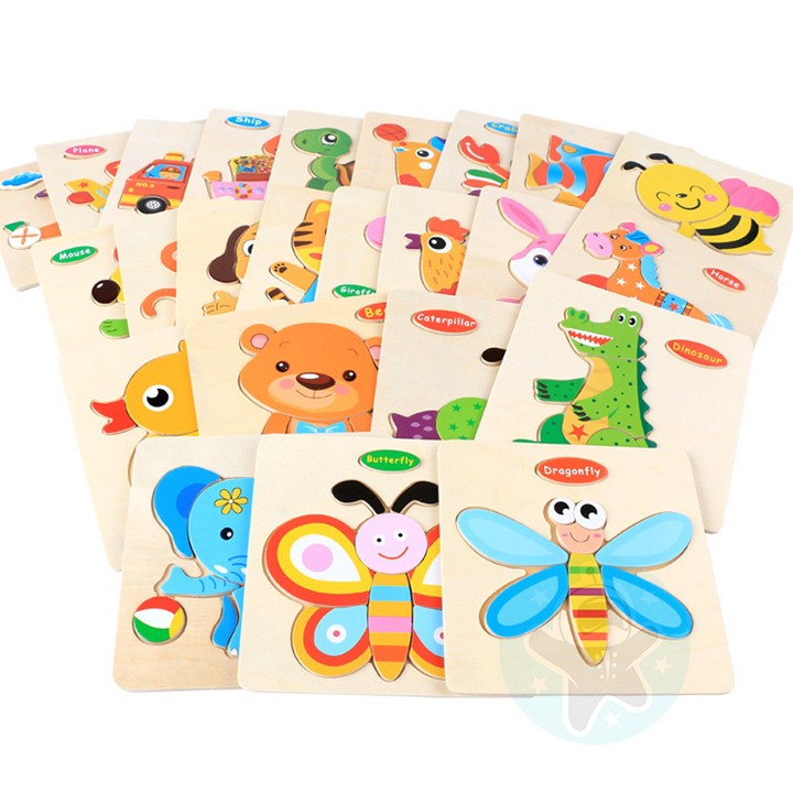 Đồ chơi gỗ thông minh Combo 10 tranh ghép hình gỗ 3D giáo dục montessori cho bé từ 1 2 3 4 5 tuổi - SK01