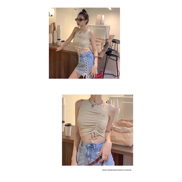 DUNEA Áo Tank Top Không Tay Cổ Dây Rút Thiết Kế Độc Đáo Thời Trang Cho Nữ