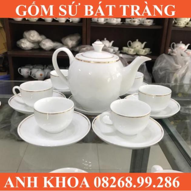 Ấm chén kẻ chỉ vàng cao cấp Bát Tràng - Gốm sứ Bát Tràng Anh Khoa