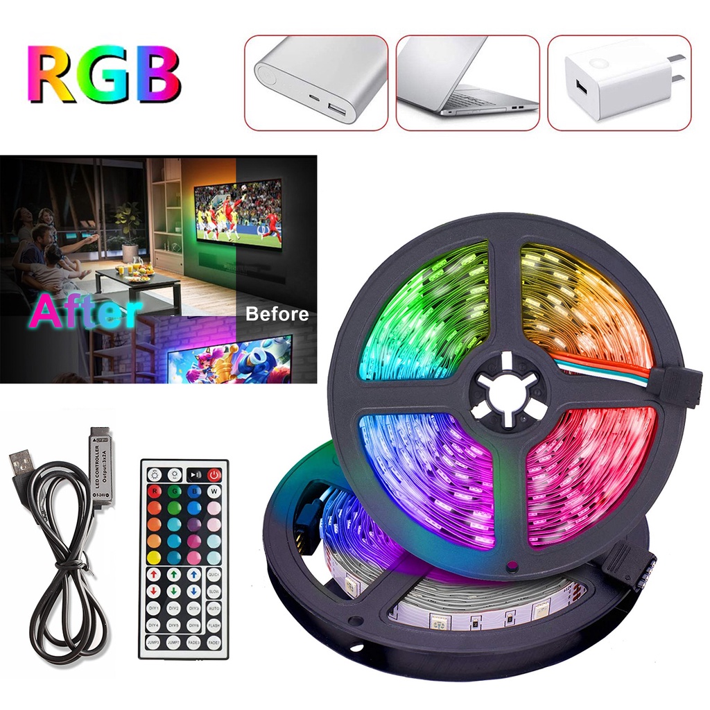 Đèn led tiktok 5M đổi màu RGB Điều khiển từ xa 44KEY Đèn TV Đèn trang trí phòng ngủ bàn làm việc Dây Đèn LED giây dán