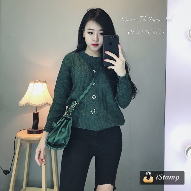 Áo len rêu ngọc trai 