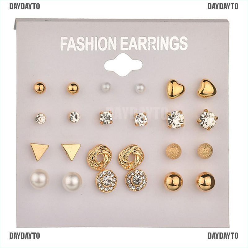 Set 12 Khuyên Tai Đính Đá Thời Trang Nữ