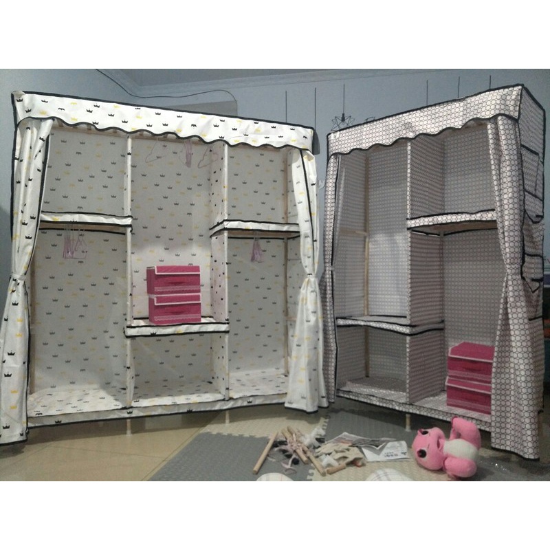 Tủ vải kệ quần áo vải khung gỗ 3 buồng 6 mới ngăn đựng quần áo loại thường có bảo hành 12 tháng của tuvaicaocapvn