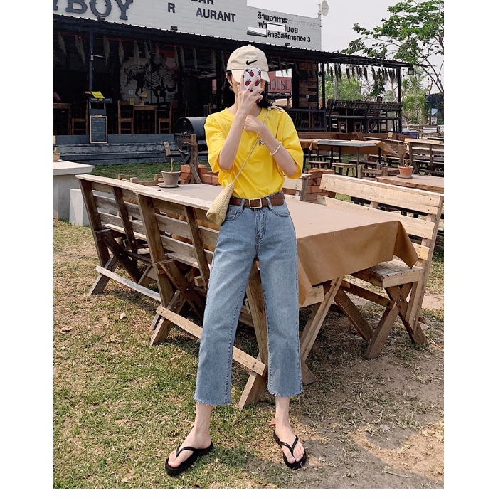 Quần jeans Dài Chín Tất Ống Rộng Phong Cách Mới Cho Nữ