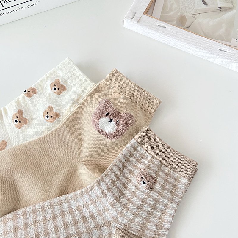 Tất nữ vớ nữ cổ ngắn họa tiết gấu cute dễ thương phong cách Hàn Quốc