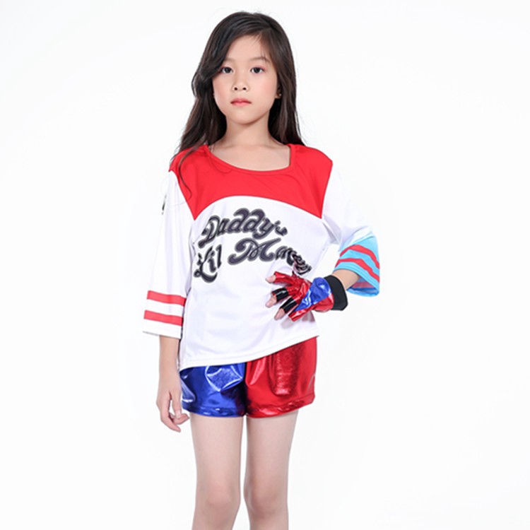 Bộ áo khoác + áo thun + quần short + găng tay hóa trang nhân vật Harley Quinn Suicide Squad