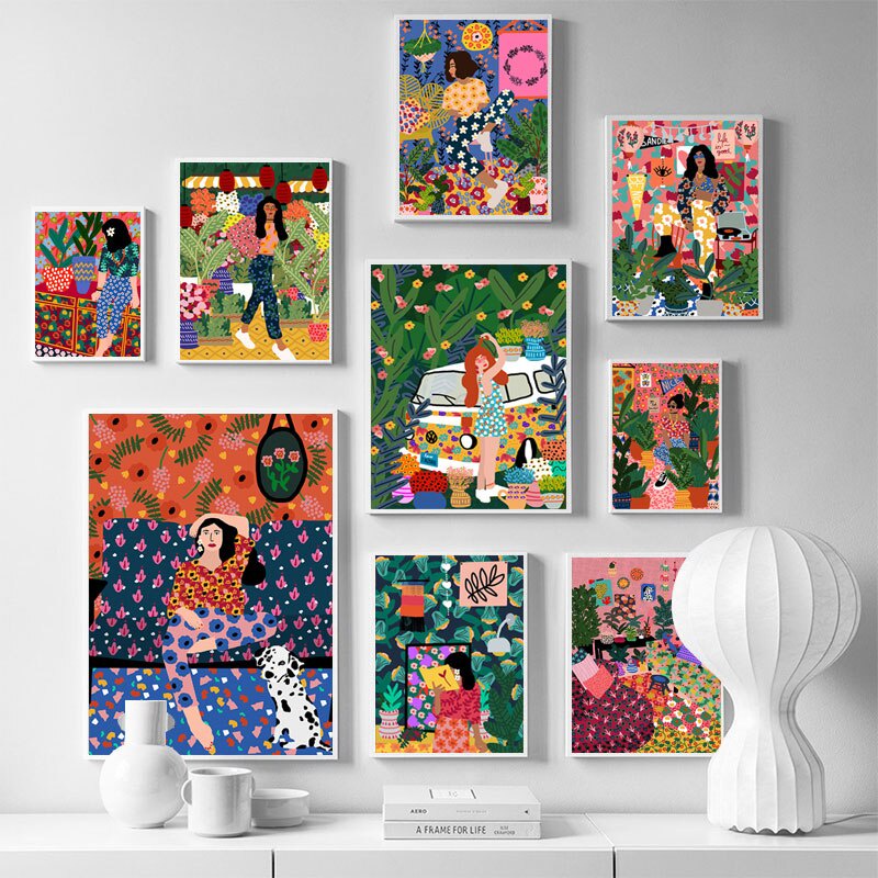 Tranh vải canvas in hình cô gái nhiều kiểu tùy chọn thời trang Bắc Âu cổ điển trang trí phòng khách