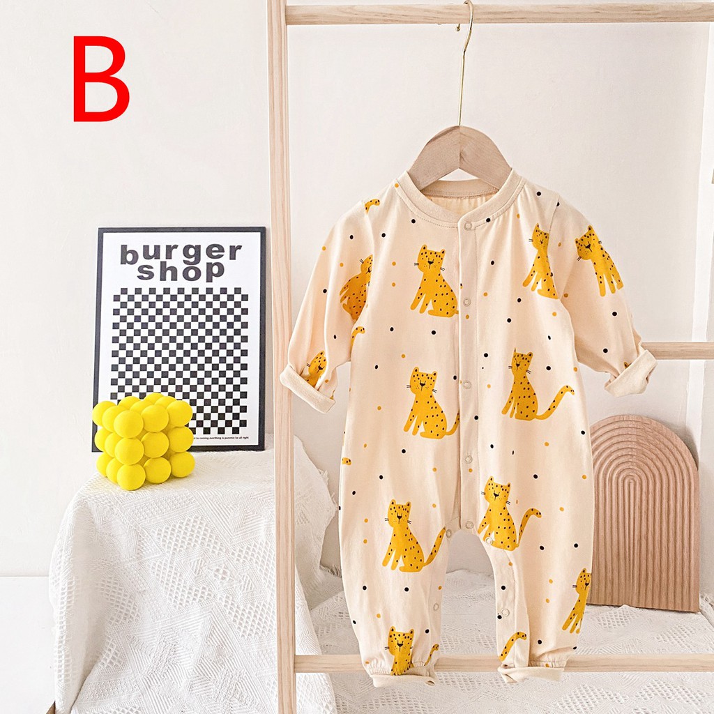 Áo liền quần SANLUTOZ tay dài in họa tiết hoạt hình đáng yêu dành cho trẻ sơ sinh