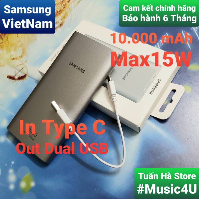 Sạc pin dự phòng Samsung 10000mAh Type C, vỏ nhôm sang trọng [Music4U]