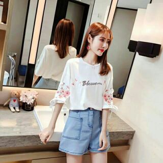 Áo thun kiểu nữ, áo uzzlang hoa thêu